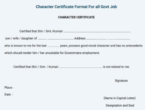 character certificate format for odisha govt job