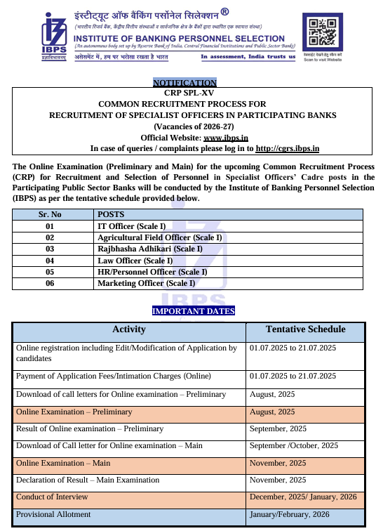 IBPS SO Notification 2025 Out